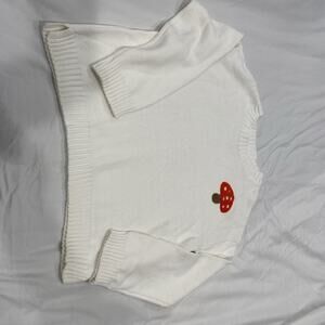 White Sweater with Red Mushroom Embroidery Jessica Simpson Med W